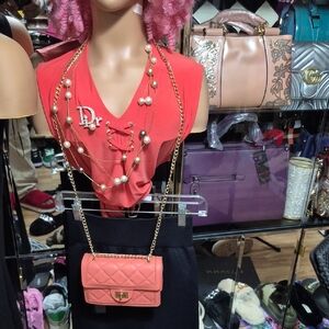 Dior Coral and Black Ensemble with Pearl Accents